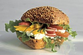 Cream Cheese and Vegetable Sandwich on Sesame Roll
