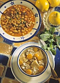Two Assorted Soups; Chick Peas and Orzo and Lamb with Carrots