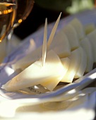 A Small Platter of Manchego Cheese Slcies with Toothpicks