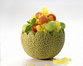 Melon Filled with Melon Balls and Melon Ice