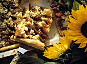 Tray-baked plum cake with cinnamon crumble topping 