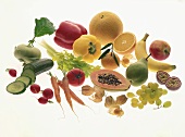 Assorted Fruits and Vegetables Still life on White