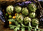 Several Artichokes in a Basket