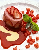 Strawberry terrine with strawberry & rhubarb sauce & custard