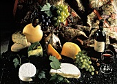 Cheese and Grapes; Wine Still Life