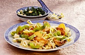 Chinese chopped turkey with sprouts, leeks, vegetables