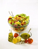 Colorful Tossed Salad in Glass Salad Bowl