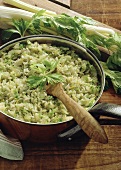 Celery risotto in pan