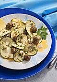 Meatball and courgette salad with sheep's cheese