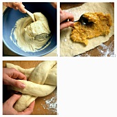 Making filled bread plait