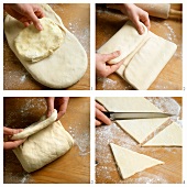 Making butter croissants from puff pastry ("turned" pastry)