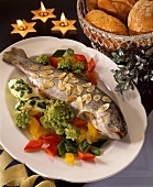 Steamed trout with almonds & vegetables 