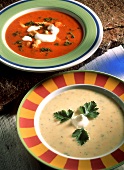 Potato soup and tomato soup