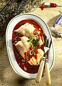 Red perch fillet in tomato sauce with marjoram & thyme