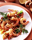 Shrimp tails with peppers and parsley