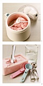 Preparing red berry yoghurt ice cream