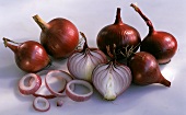 Whole and Halved Red Onions