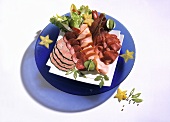 Cold cut platter with sausage with vegetables & carambola