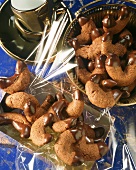 Chocolate cookies in golden bowl & in gift packing