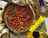 Tomato and nut tart with oregano