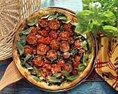 Tomato & rocket pizza with parsley, basil & parmesan