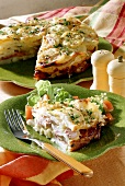 Potato quiche with strips of sausage and cheese
