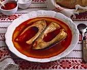 Spicy Hungarian fish soup (Halaszle)