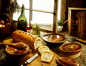 Still life with various pies on kitchen table