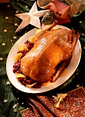 Whole Roast Goose with Christmas Decorations