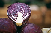 A halved red cabbage