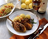 Goose leg with cabbage and dumplings