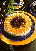 Apricot cream cheesecake with blackberries