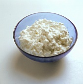 Cottage cheese in a blue bowl