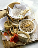 Various Grains in Baskets and Bowls