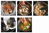 Preparing pot au feu with freshwater fish (with fish stock)