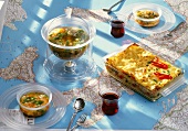 Minestrone e lasagne (vegetable soup and pasta bake, Italy)