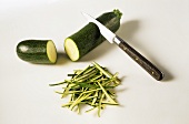 Courgette, cut into, with knife & courgette julienne strips