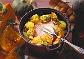 Smoked pork rib with sour pumpkin & potatoes in the pan