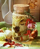 Marinated fennel with spices in the jar
