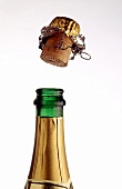 Korken fliegt von Champagnerflasche