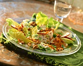 Romaine lettuce with red lentils, leek, apples and walnuts