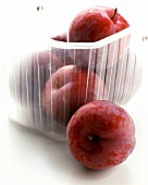 Red Plums in a Plastic Container