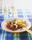 Penne with meatballs and tomato sauce