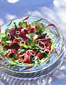Thai beef salad with vegetables and mint