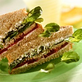 Tuna sandwich with beetroot and corn salad