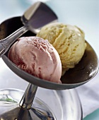 Ice cream sundae with strawberry & vanilla ice cream