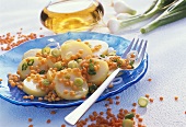 Potato salad with red lentils