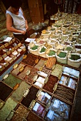 Dried herbs and spices at the market in France