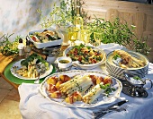 Buffet with various asparagus dishes