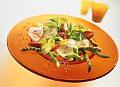 Asparagus salad with strawberries, mozzarella & corn salad